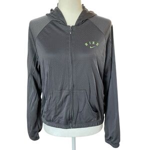 Nike Women's Large (12-14) Gray Mesh Full Zip Lightweight Hooded Jacket